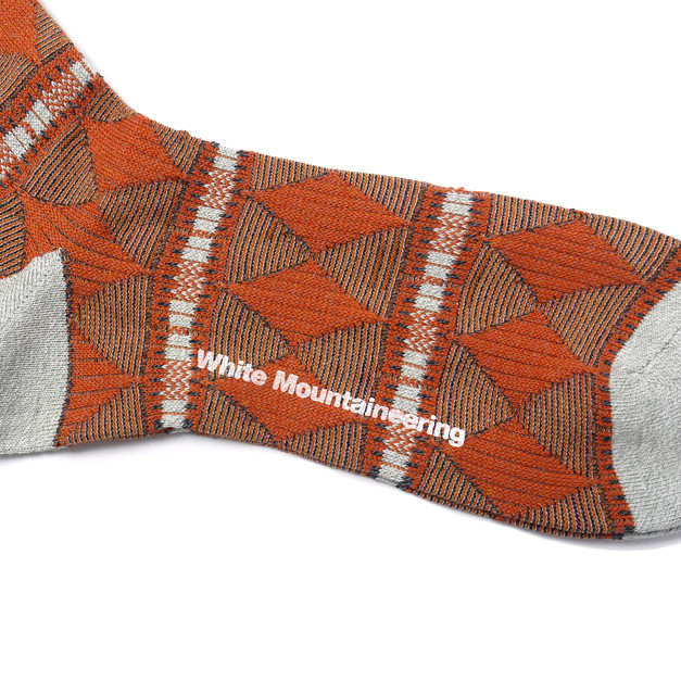 White Mountaineerig-Diamond- Pattern- Jacquard- Middle- Socks- Orange